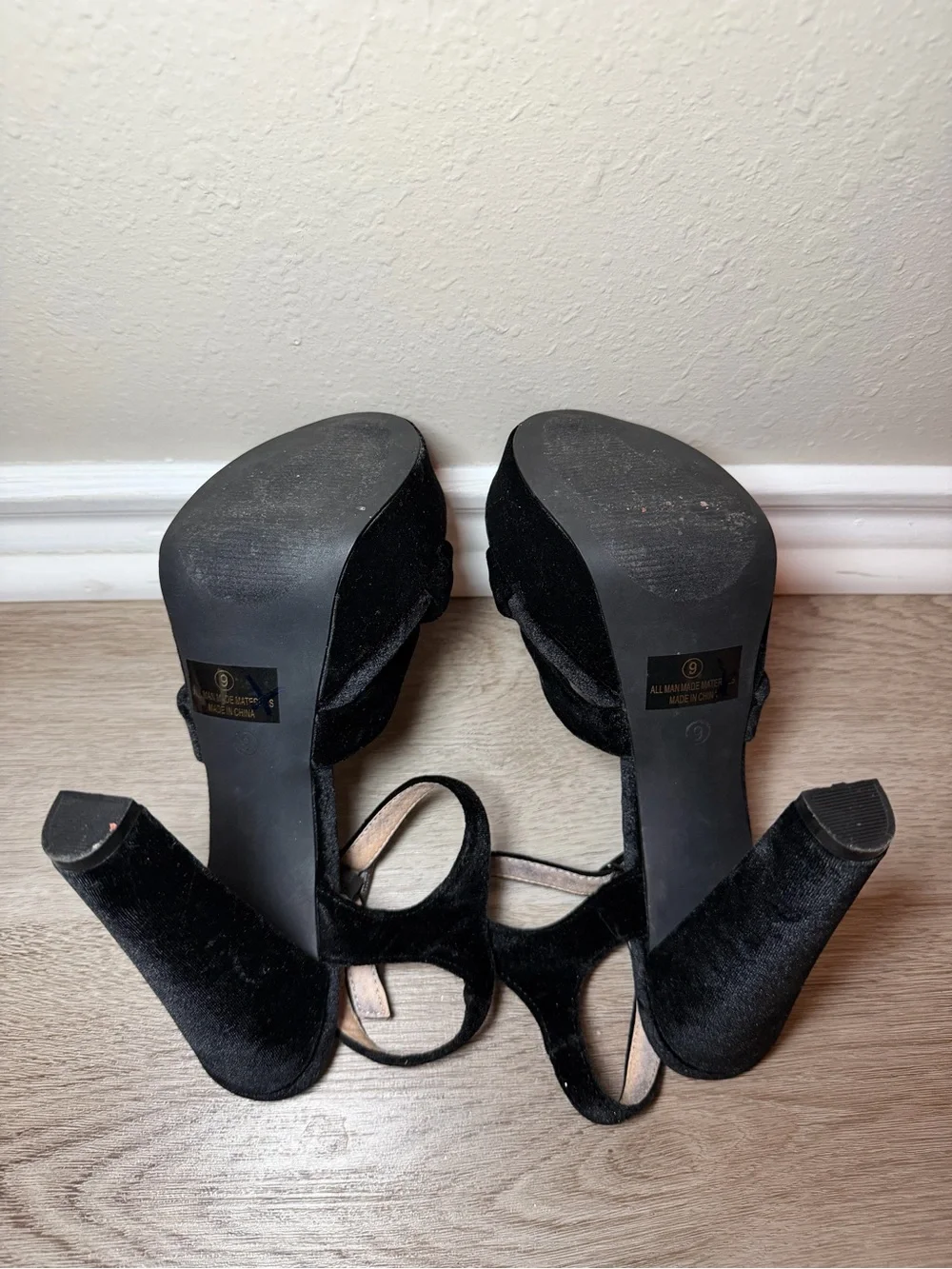 Black Velvet Platform Sandals with Ankle Strap